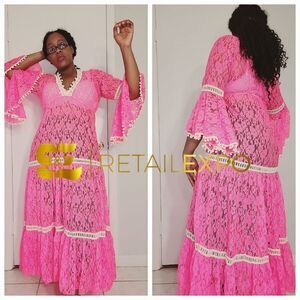 Handmade in Brazil See Thru Pink Beach Coverup Dress/Kaftan